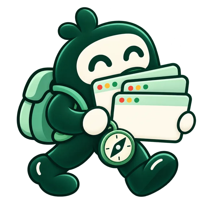 BrowserDaddy's Tab Scout mascot carrying browser tabs and an attention compass